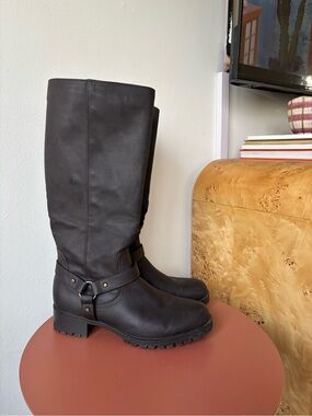 Boho Chic Neutral Brown Tall Moto Riding Boots - size 9.5 - great for wider calf